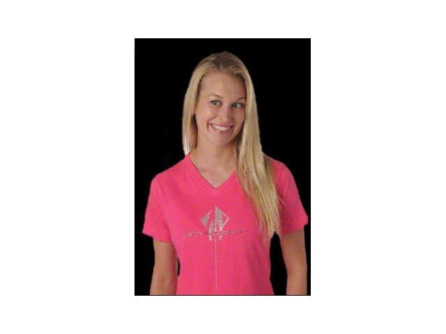Corvette Ladies V-Neck Rhinestone Stingray Logo Hot Pink T-Shirt
