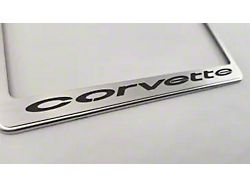 License Plate Frame with Corvette Inlay; Brushed Black (68-75 Corvette C3)