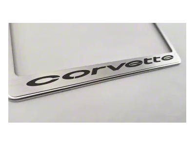 License Plate Frame with Corvette Inlay; Brushed Black (68-75 Corvette C3)