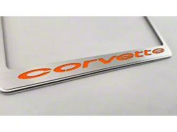 License Plate Frame with Corvette Inlay; Orange Carbon Fiber (68-75 Corvette C3)