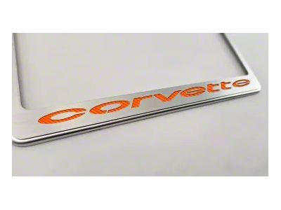 License Plate Frame with Corvette Inlay; Orange Carbon Fiber (68-75 Corvette C3)