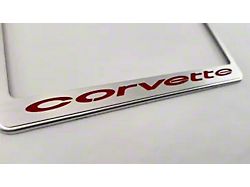 License Plate Frame with Corvette Inlay; Solid Bright Red (68-75 Corvette C3)