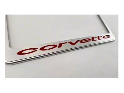 License Plate Frame with Corvette Inlay; Solid Bright Red (68-75 Corvette C3)