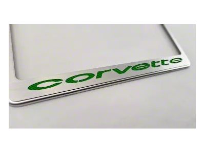 License Plate Frame with Corvette Inlay; Solid Synergy Green (68-75 Corvette C3)