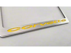 License Plate Frame with Corvette Inlay; Solid Yellow (68-75 Corvette C3)