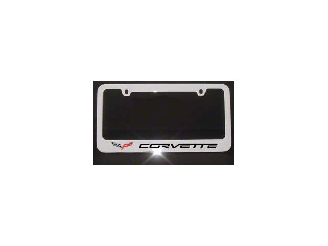 Corvette License Plate Frame Elite Series With C6 Logo And Word Chrome Engraved