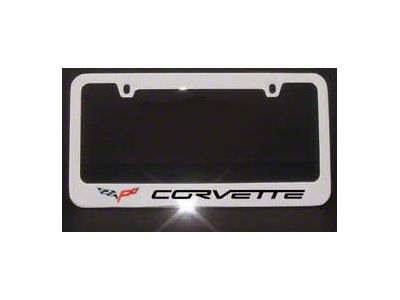 Corvette License Plate Frame Elite Series With C6 Logo And Word Chrome Engraved