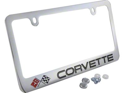 Corvette License Plate Frame Elite Series With Corvette Word Chrome Engraved