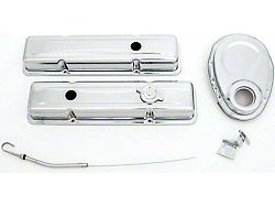 Low Profile Valve Covers, Oil Cap, Dip Stick and Timing Chain Cover; Chrome (55-86 Corvette C1, C2, C3 & C4 Small Block V8)