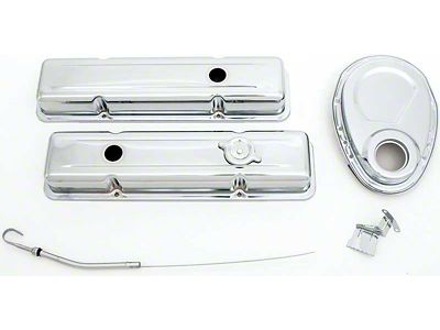 Low Profile Valve Covers, Oil Cap, Dip Stick and Timing Chain Cover; Chrome (55-86 Corvette C1, C2, C3 & C4 Small Block V8)
