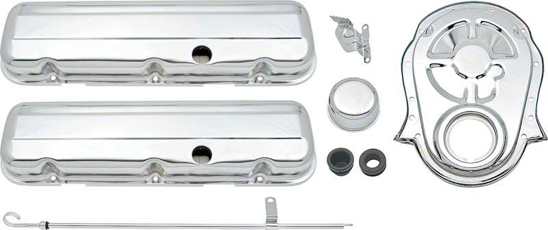Ecklers Low Profile Valve Covers and Timing Chain Cover; Chrome