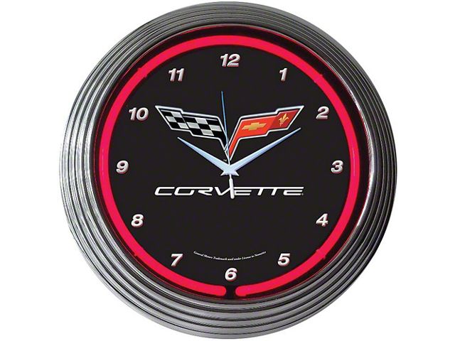 Corvette Neon Wall Clock With C6 Logo