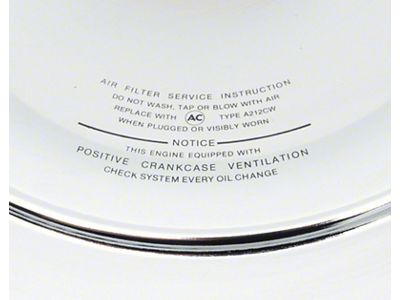 Open Element Chrome Air Cleaner Lid with Curved Imprint Verbiage; 14-Inch (1969 HiPerf 350 V8 Corvette C3)