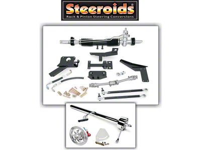 Corvette Rack & Pinion Conversion Kit, Steeroids, With Manual Steering, Black Powder Coated Column, 1953-1957 (Convertible)