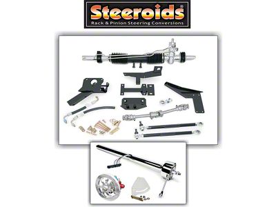 Corvette Rack & Pinion Conversion Kit, Steeroids, With Power Steering, Black Powder Coated Column, 1953-1957 (Convertible)