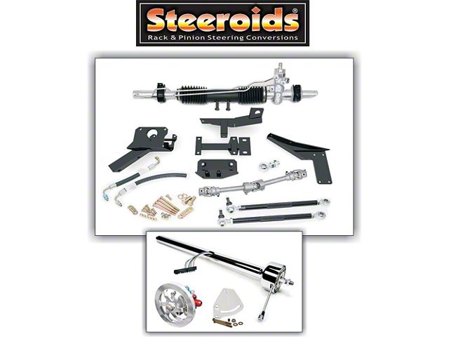 Corvette Rack & Pinion Conversion Kit, Steeroids, With Power Steering, Black Powder Coated Column, 1953-1957 (Convertible)