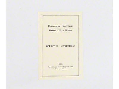 Corvette Radio Instructions Booklet, 1958-1963Early
