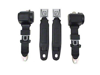 Corvette Seat Belt Set, Single Retractor w/Starburst Metal Push Button Buckle, 1963-1967