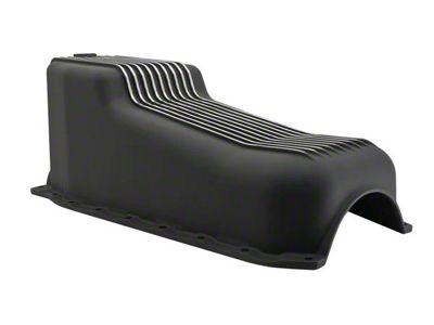 Small Block Chevy Stock Capacity Oil Pan; Black Retro Finned (86-96 Corvette C4)