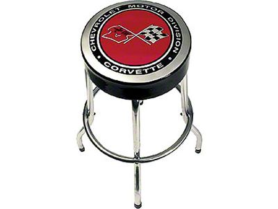 Corvette Smaller Garage And Work Shop Size Stool 24 With Crossed-Flags Logo