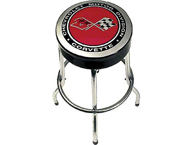 Corvette Smaller Garage And Work Shop Size Stool 24 With Crossed-Flags Logo