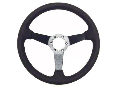 Corvette Steering Wheel, 14 Black Ultra Suede, Black Solid Spokes, 1963-1982