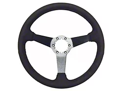 Corvette Steering Wheel, 14 Black Ultra Suede, Black Solid Spokes, 1963-1982
