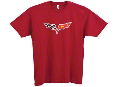 Corvette T-Shirt, Distressed C6 Logo, Red