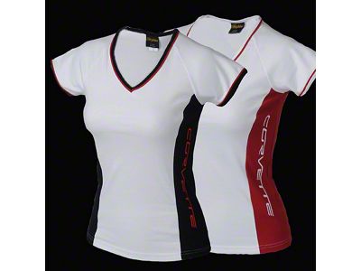 Corvette T-Shirt, Ladies, V-Neck Tee, White/Black