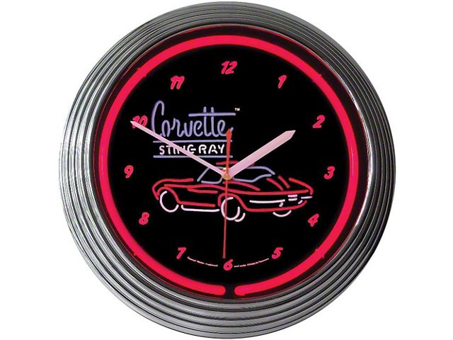 Corvette Wall Clock Neon With C2 Stingray Logo