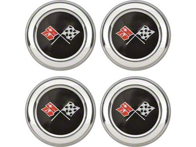 Wheel Center Caps with Crossed Flags Emblems; Set of Four (73-79 Corvette C3)