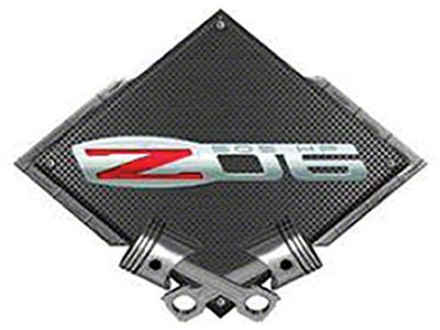 Corvette Z06 505 HP Emblem Metal Sign Black Carbon Fiber Crossed Pistons 25 X 19