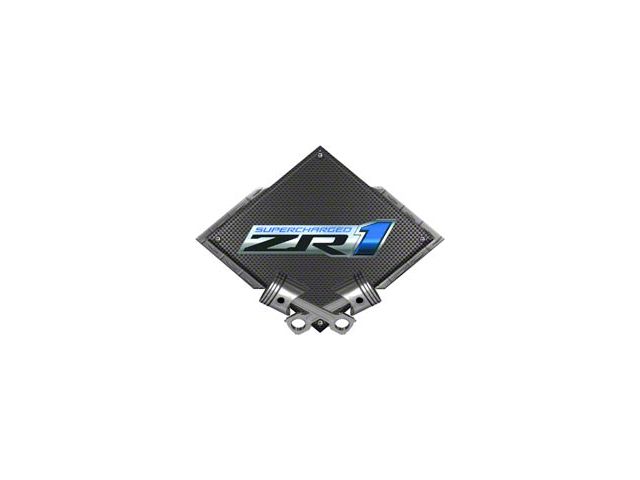 Corvette ZR1 Supercharged Emblem Metal Sign Black Carbon Fiber Crossed Pistons 25 X 19
