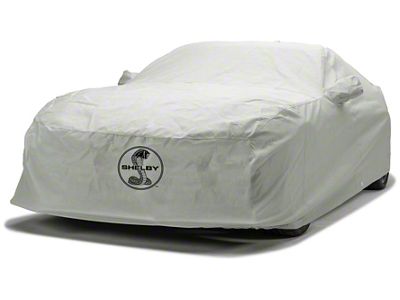 Covercraft Custom Car Covers 3-Layer Moderate Climate Car Cover with 1 Mirror Pocket and Black Shelby Snake Medallion Logo; Gray (66-68 Mustang GT350 Fastback, GT500 Fastback)