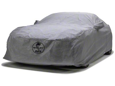 Covercraft Custom Car Covers 5-Layer Indoor Car Cover with 1 Mirror Pocket and Black Shelby Snake Medallion Logo; Gray (66-68 Mustang GT350 Fastback, GT500 Fastback)