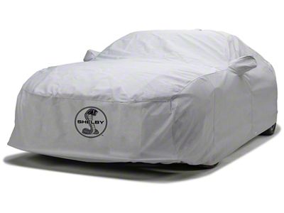 Covercraft Custom Car Covers 5-Layer Softback All Climate Car Cover with 1 Mirror Pocket and Black Shelby Snake Medallion Logo; Gray (66-68 Mustang GT350 Fastback, GT500 Fastback)