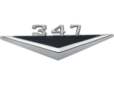 Custom Fender Emblem, 347, Mimics Original 289 V-Shaped Emblem, Black-and-Chrome