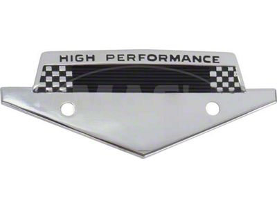 Custom Fender Emblem - High Performance - Chrome With A Black Painted Checkered Flag Effect - Fits Behind The 289 Or 302 V Emblem