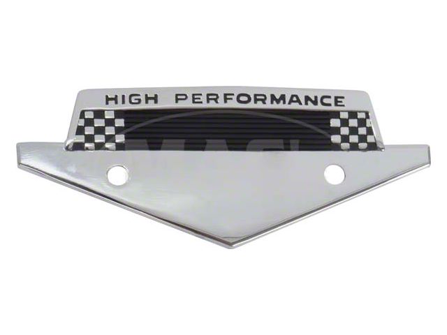 Custom Fender Emblem - High Performance - Chrome With A Black Painted Checkered Flag Effect - Fits Behind The 289 Or 302 V Emblem