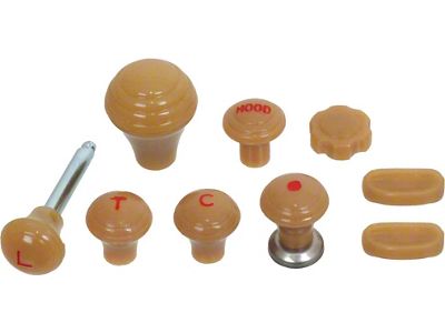 Dash Knob Set - Butterscotch - Red Trim - 9 Pieces - Ford Deluxe & Ford Super Deluxe