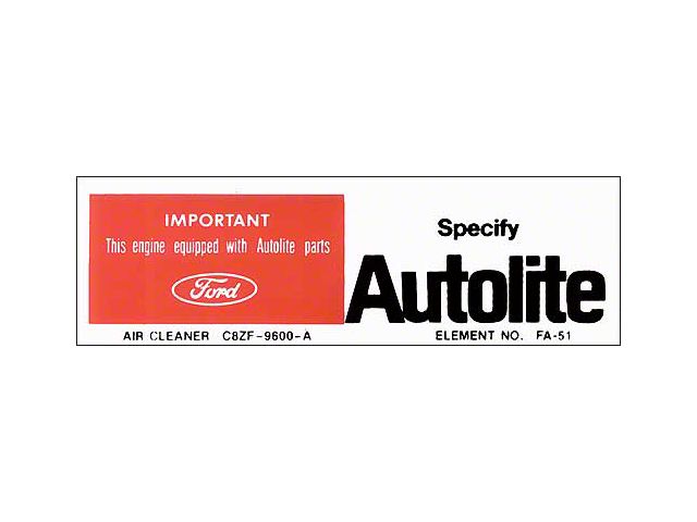 Decal - Air Cleaner - Autolite Parts - 200 - C8ZF-9600-A