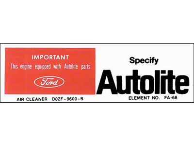 Decal - Air Cleaner - Autolite Parts - 250 - DOZF-9600-B