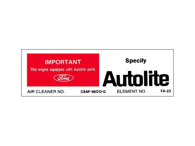 Decal - Air Cleaner - Autolite Parts - 302 - C8AF-9600-G