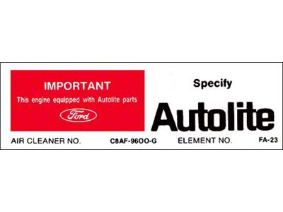 Decal - Air Cleaner - Autolite Parts - 302 - C8AF-9600-G