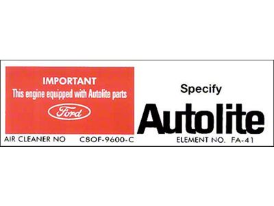 Decal - Air Cleaner - Autolite Parts - 390 & 428 - C8OF-9600-C