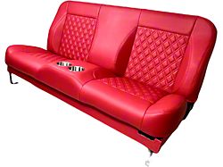 Distinctive Industries Custom CTX-60 Diamond Inserts Full Backrest 60-Inch Bench Seat with Cupholders; Black with White Stitch (60-87 C10, C15, C20, K10, K15, K20)