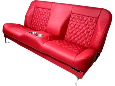 Distinctive Industries Custom CTX-60 Diamond Inserts Full Backrest 60-Inch Bench Seat with Cupholders; Red with Black Stitch (67-79 F-100, F-150, F-250, F-350)