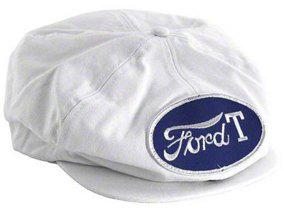 Driving Cap - Gatsby Style - White - With Ford T Patch