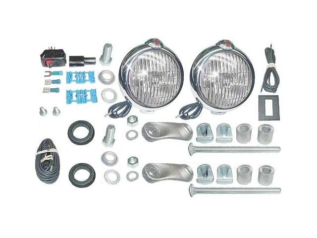 Driving Lamps - 6 Volt - Ford Script - Clear Lens - Chrome Body