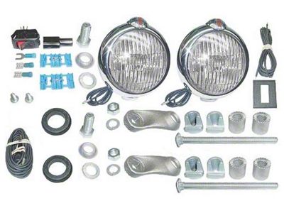 Driving Lamps - 6 Volt - Ford Script - Clear Lens - Chrome Body